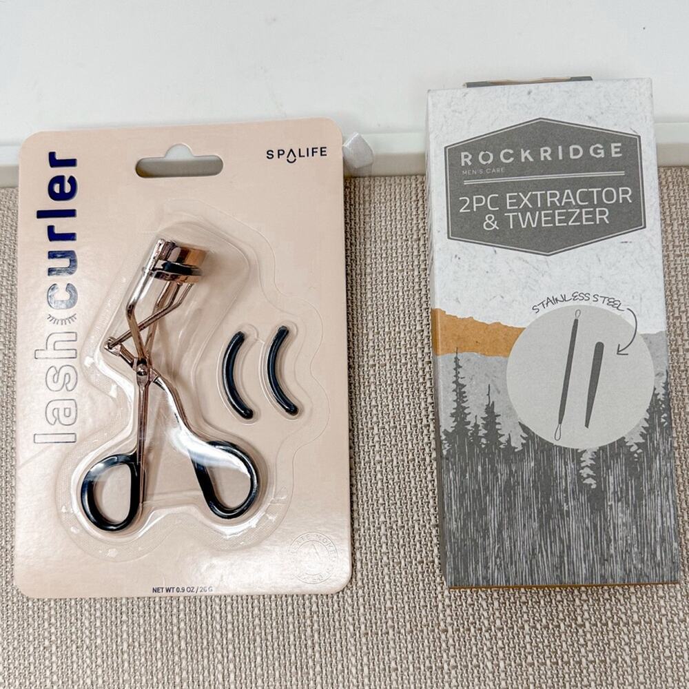 Bundle of 2 Rockridge Stainless Extractor Tweezer Set and Spa LIfe Lash Curler